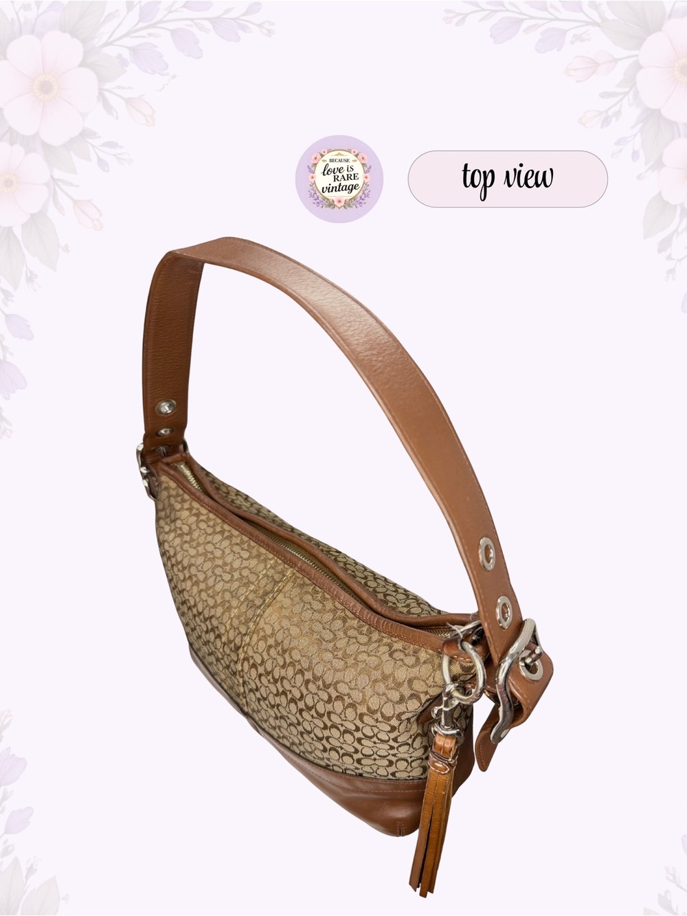 Vintage Coach Signature Khaki Jacquard Leather Hobo • Y2K Brown Shoulder Bag - Picture 8 of 11